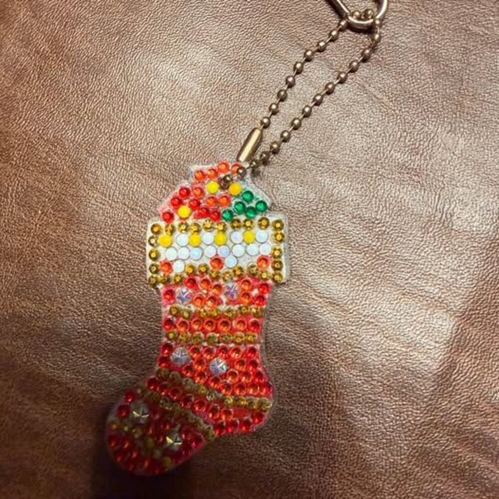 Handmade Diamond Painting Christmas Stocking Keychain